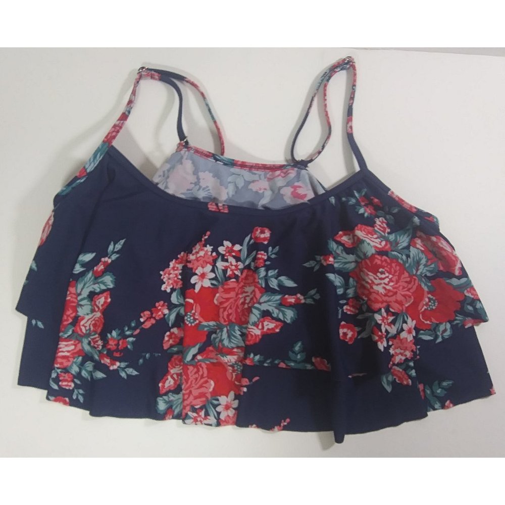 Cocoship Bikini Top Plus Size 16 Floral Multicolor Ruffle Swimsuit Tropical